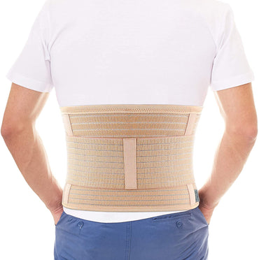 ORTONYX Breathable 9.5" Abdominal Binder/Postpartum Postoperative Wrap/Abdomen Hernia Support Belt for Men and Women - S/M (22"-33") Beige